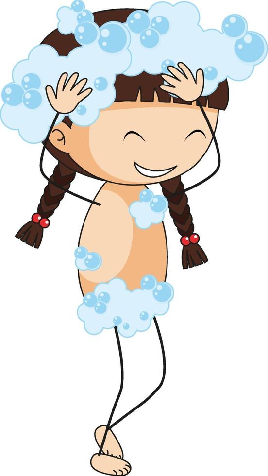 A girl take a shower with bubbles cartoon character vector