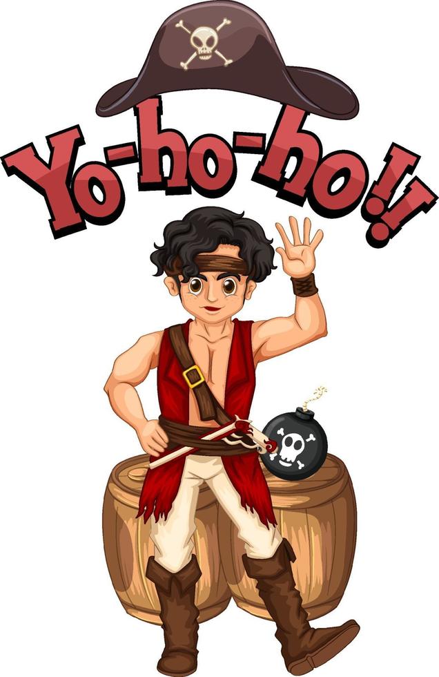 Yo Ho Ho font with a pirate man cartoon character vector