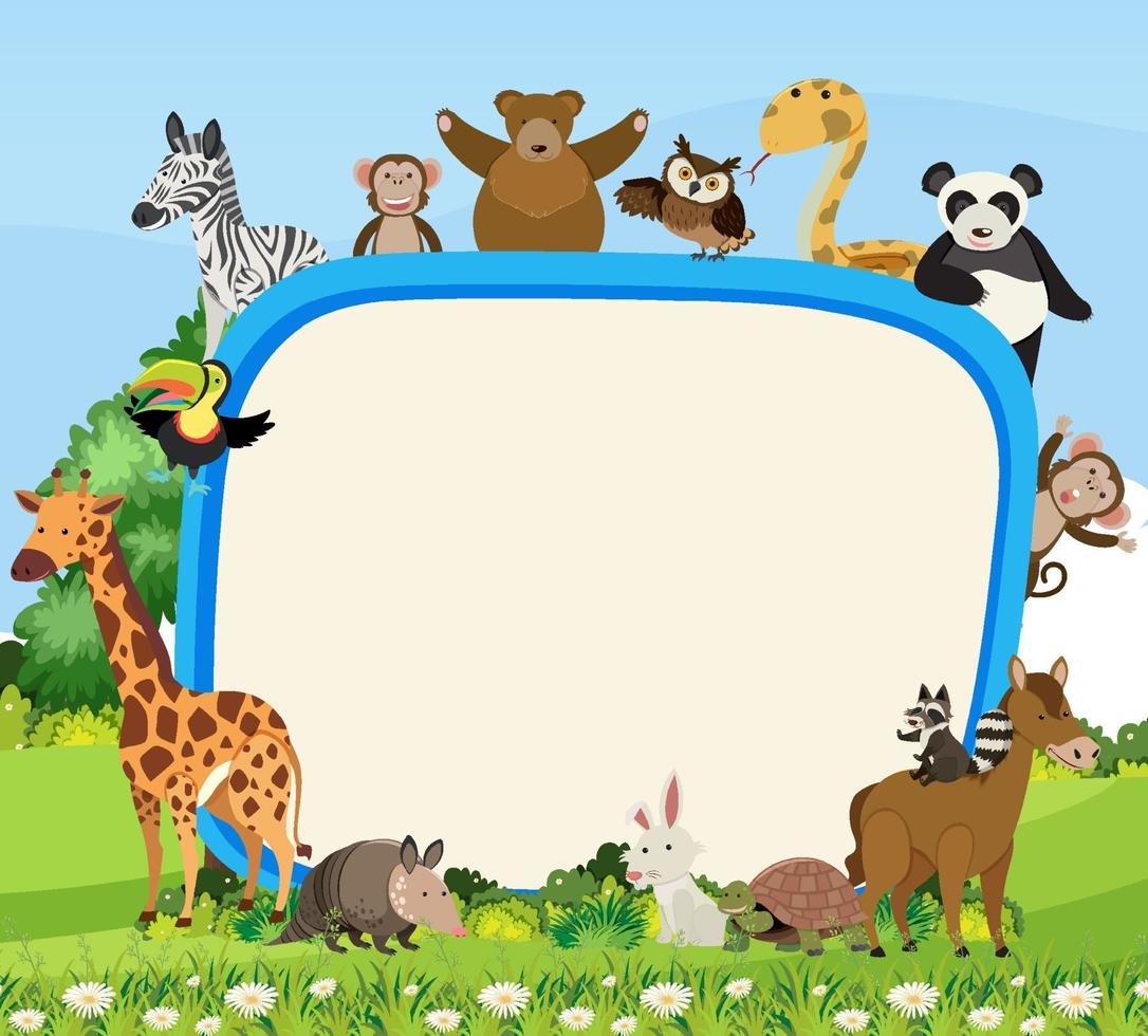 Empty banner with cute various wild animals vector