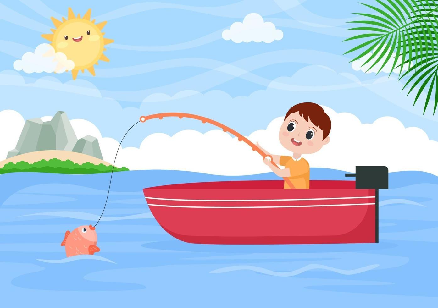 niños pescando peces ilustración vectorial vector