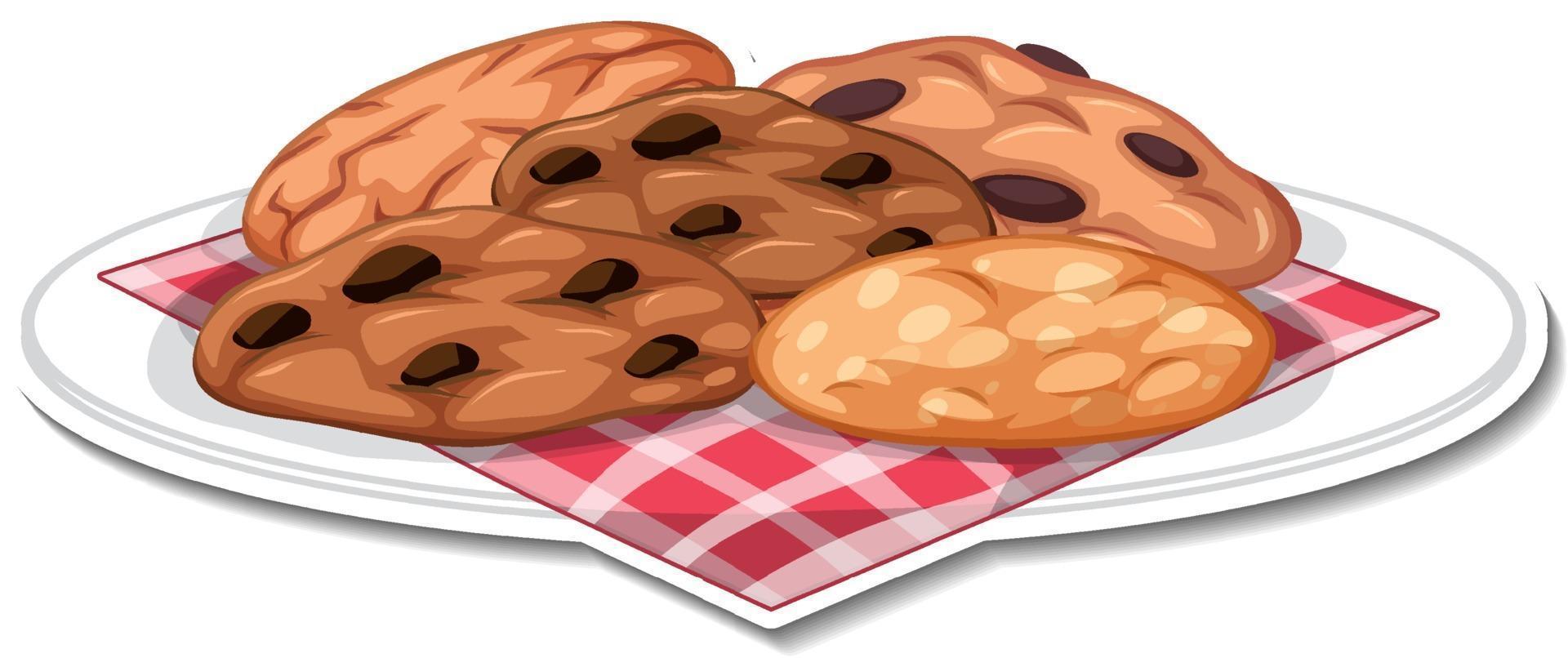 Chocolate chip cookies in plate sticker on white background vector