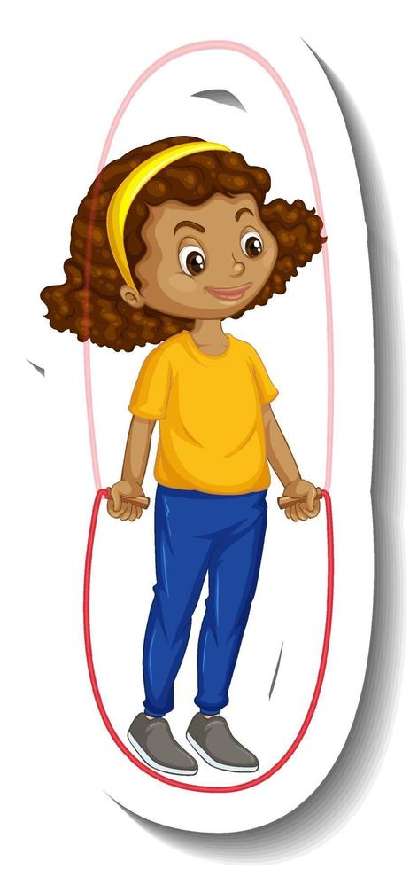 A girl jumping rope cartoon character sticker vector