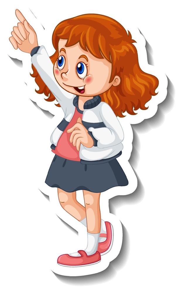 Sticker template with a girl in standing pose isolated vector