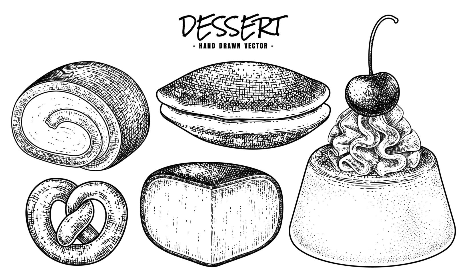 Dessert hand drawn sketch vector decorative set