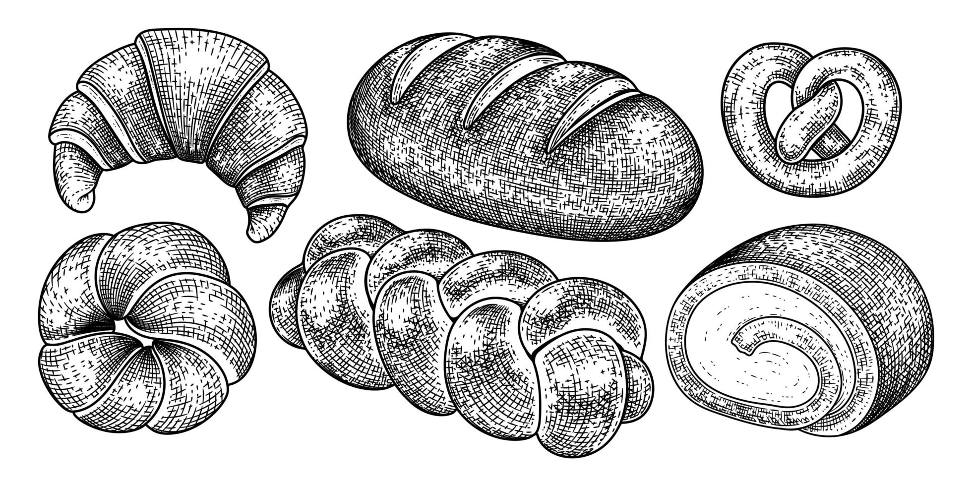Bread and Dessert hand drawn sketch decorative set vector