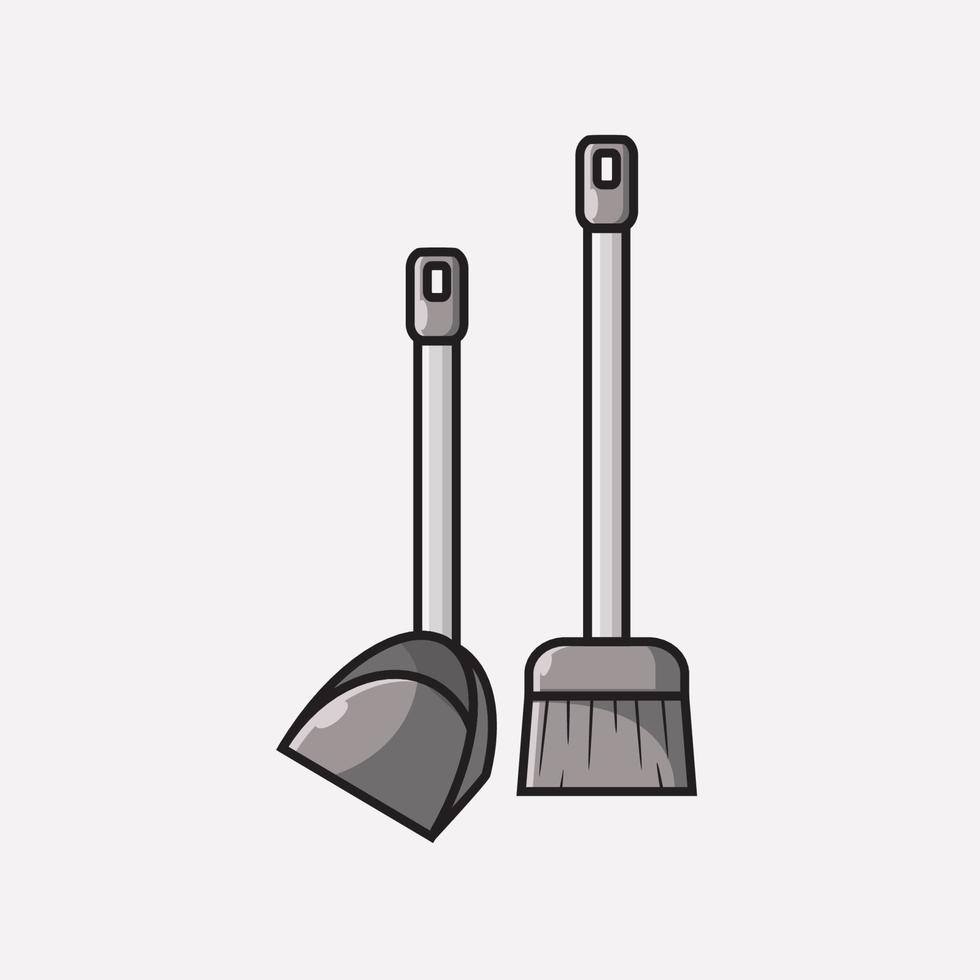 clean tools such as dustpan and broom illustration vector