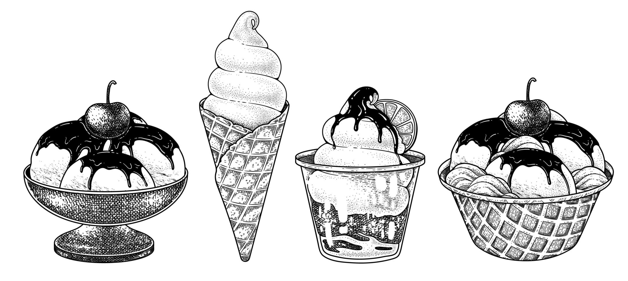 Ice cream collection hand drawn sketch decorative vector