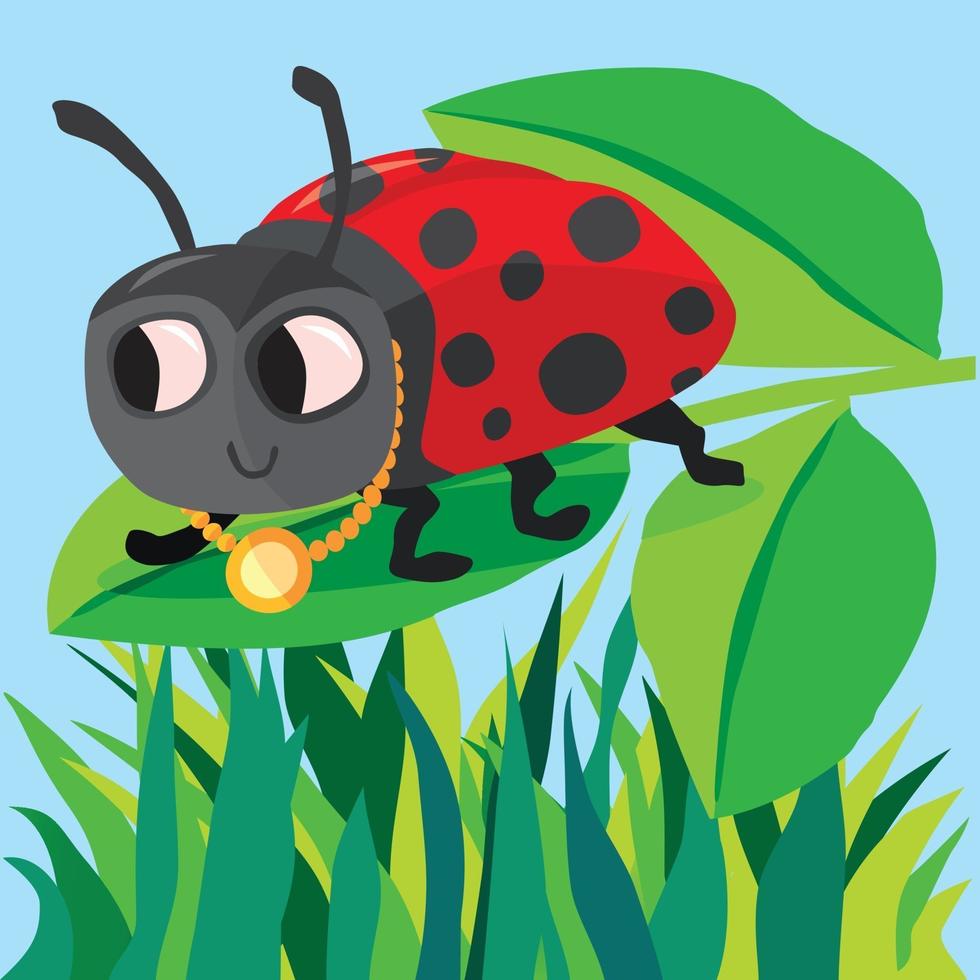 Ladybird on a leaf wearing a necklace vector