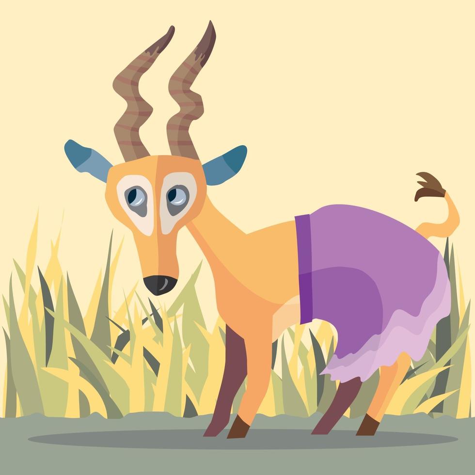 Impala wearing a purple skirt with grass and reeds behind vector