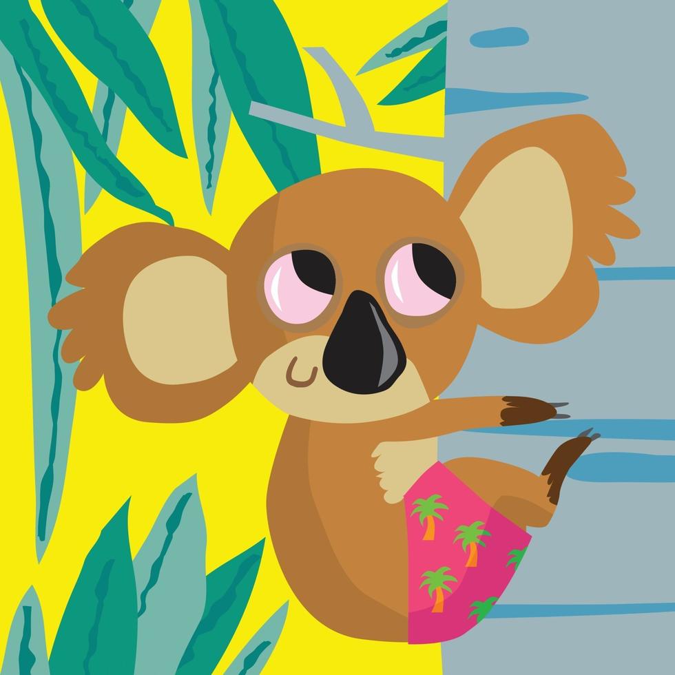 Koala bear climbing a tree in pink jungle shorts vector