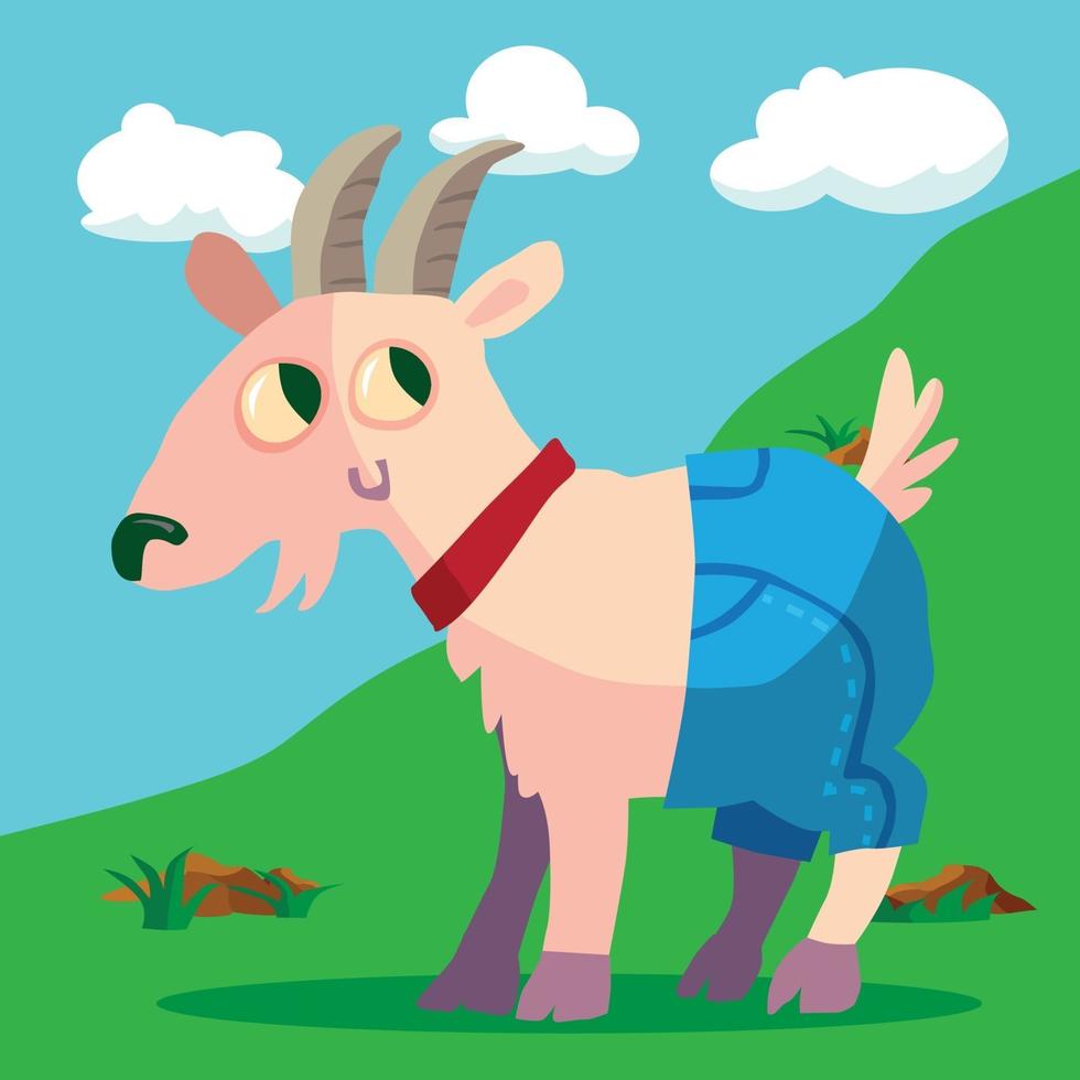 goat on a hill in denim shorts vector