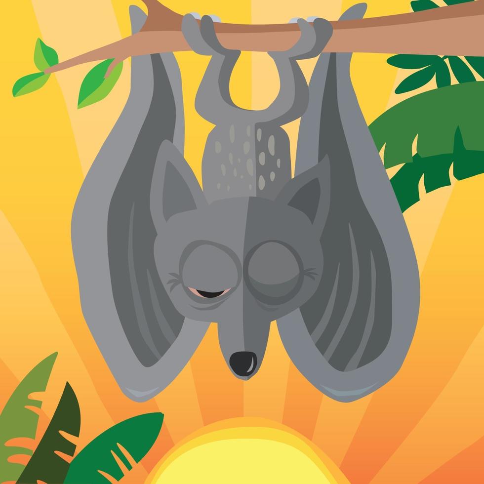 Cute Dawn Bat waking up as the sun rises vector