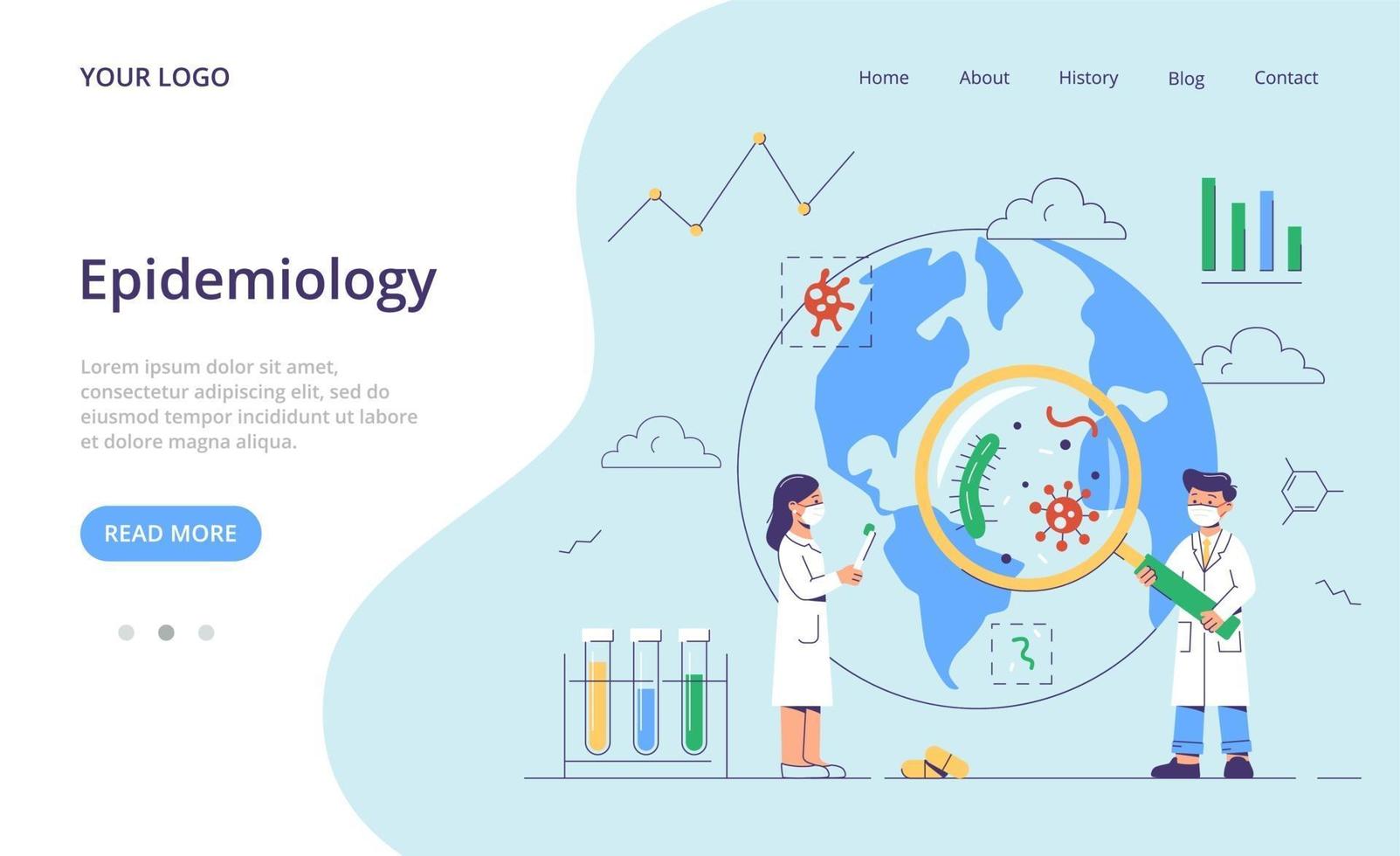 Epidemiology. Landing page template. vector