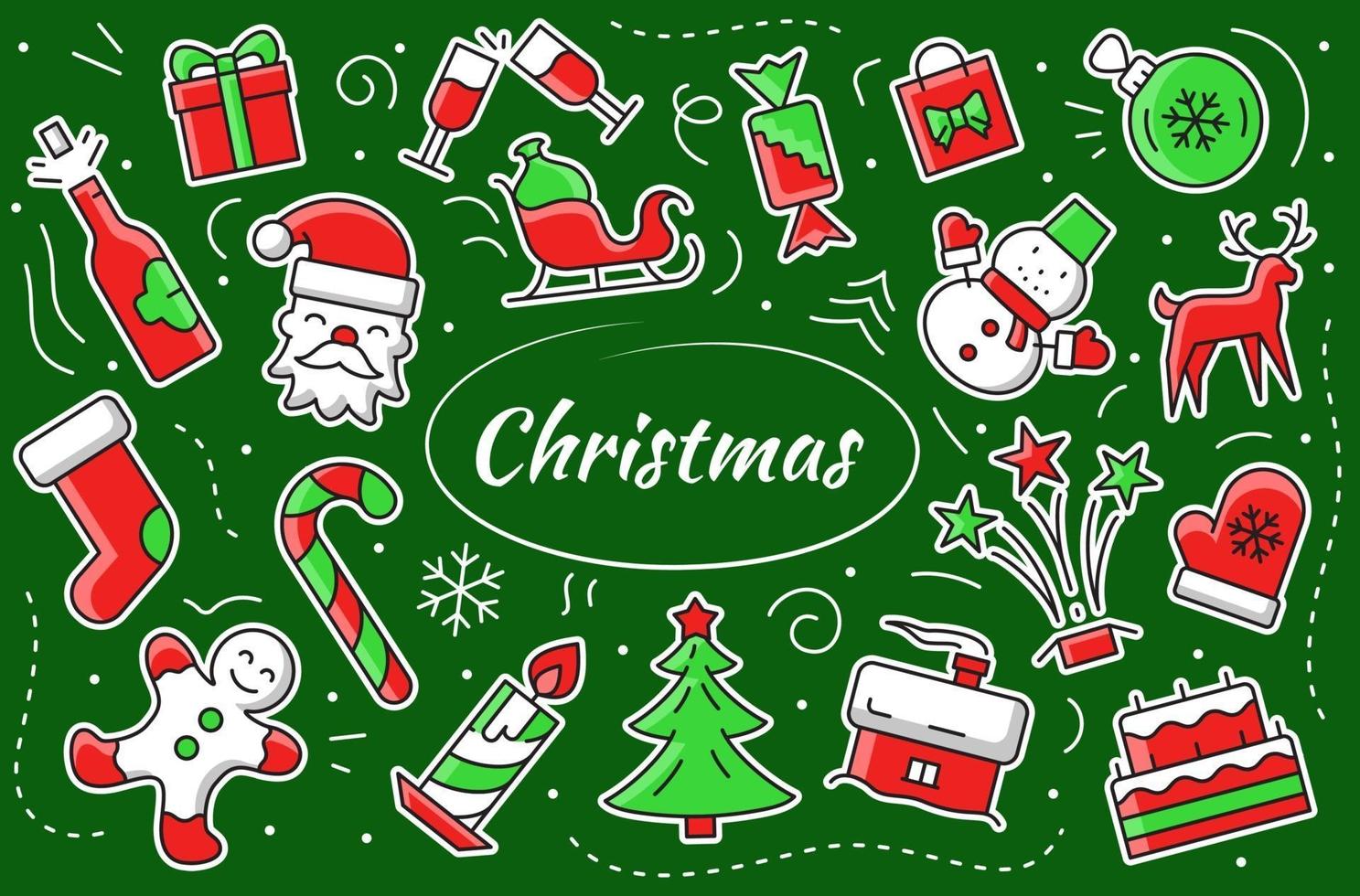 Christmas sticker set. New Year vector elements and objects.
