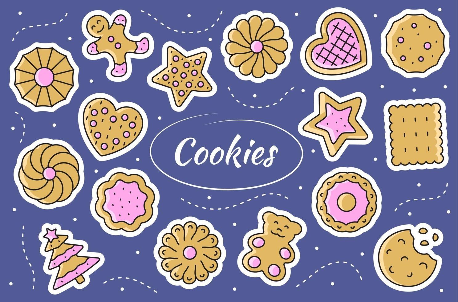 cookies - juego de pegatinas. Ilustración de pan de jengibre en el vector. vector