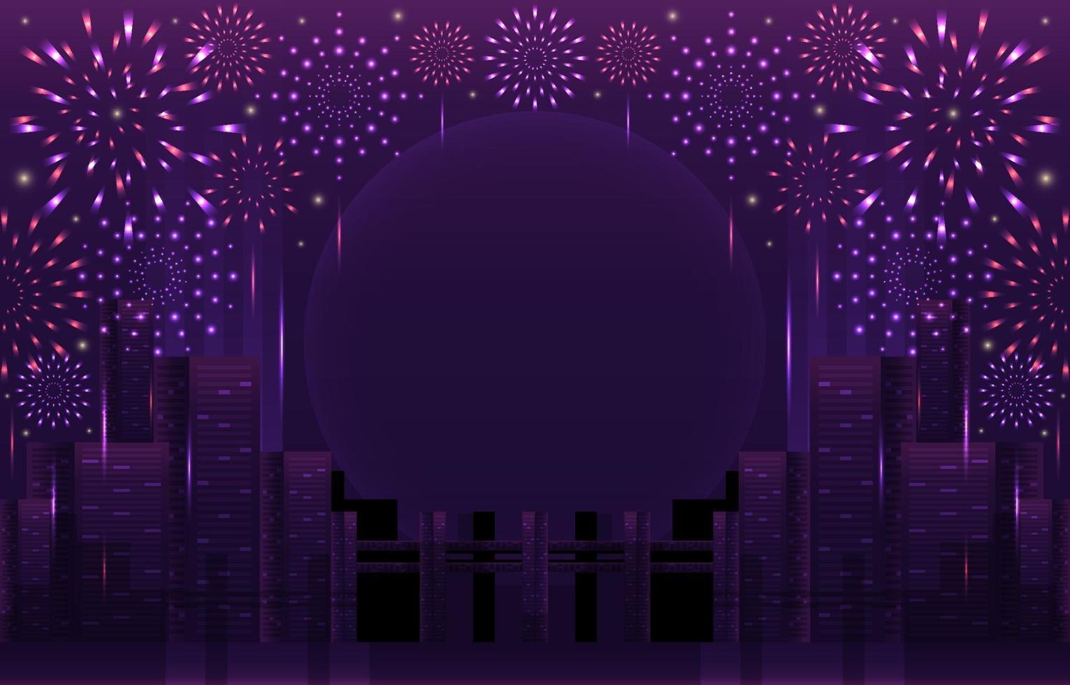 Beautiful Fireworks with Night Cityscape Background vector