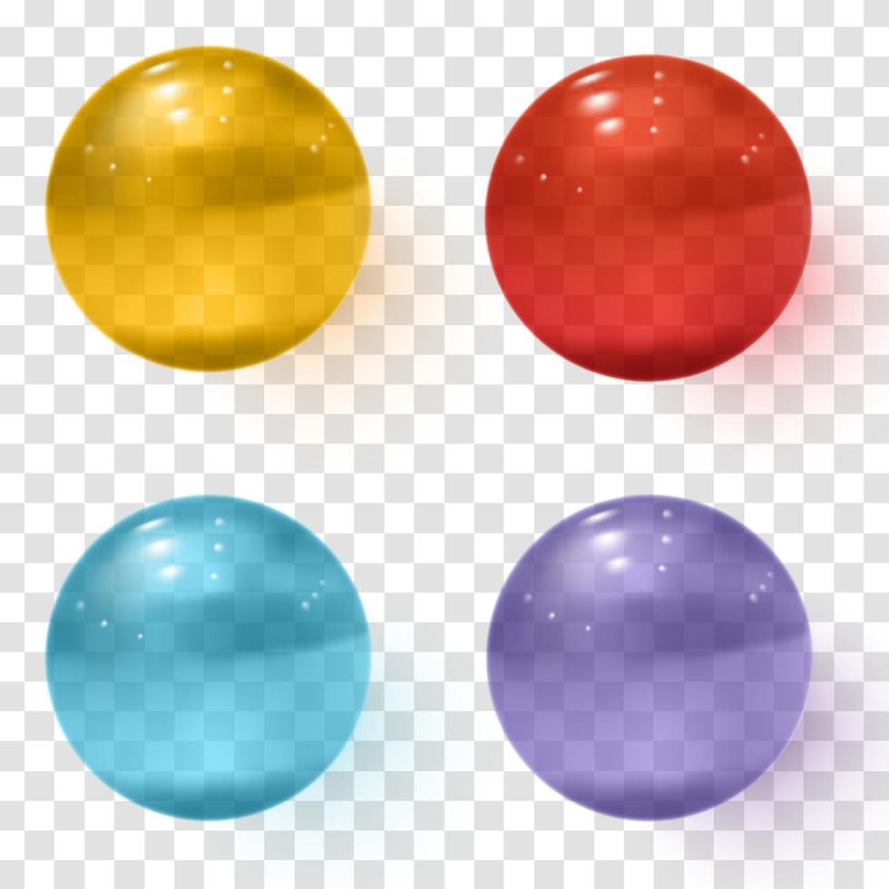 Set of multicolored transparent glass spheres with shadows vector