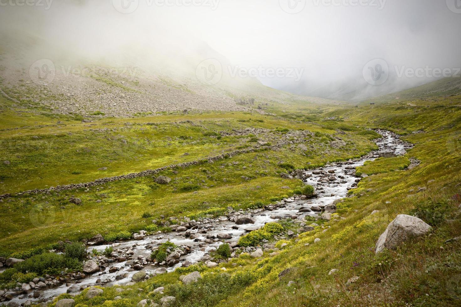 View of the Stream Flowing Through the Mountains, Natural Beauties photo