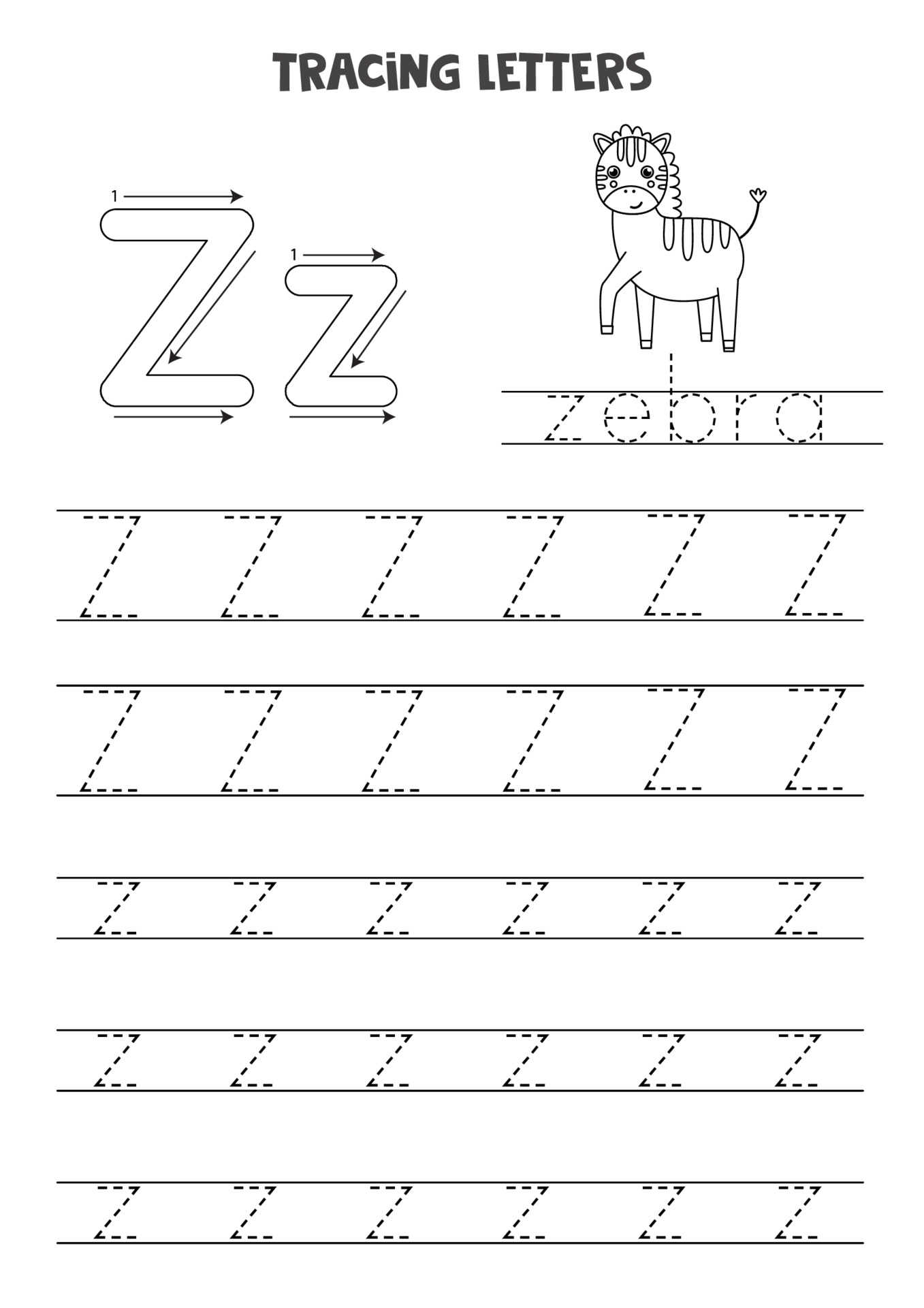 Trace letters. Letter z trace.