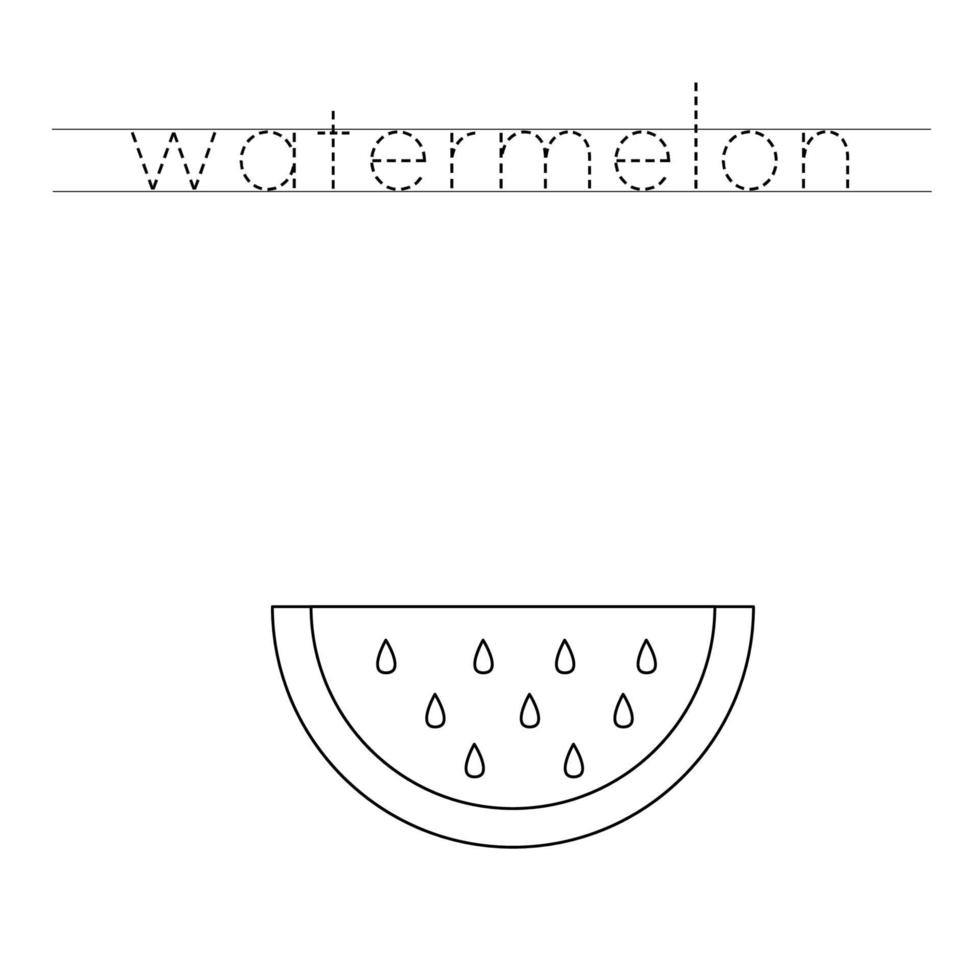 Trace word and color cartoon watermelon. vector