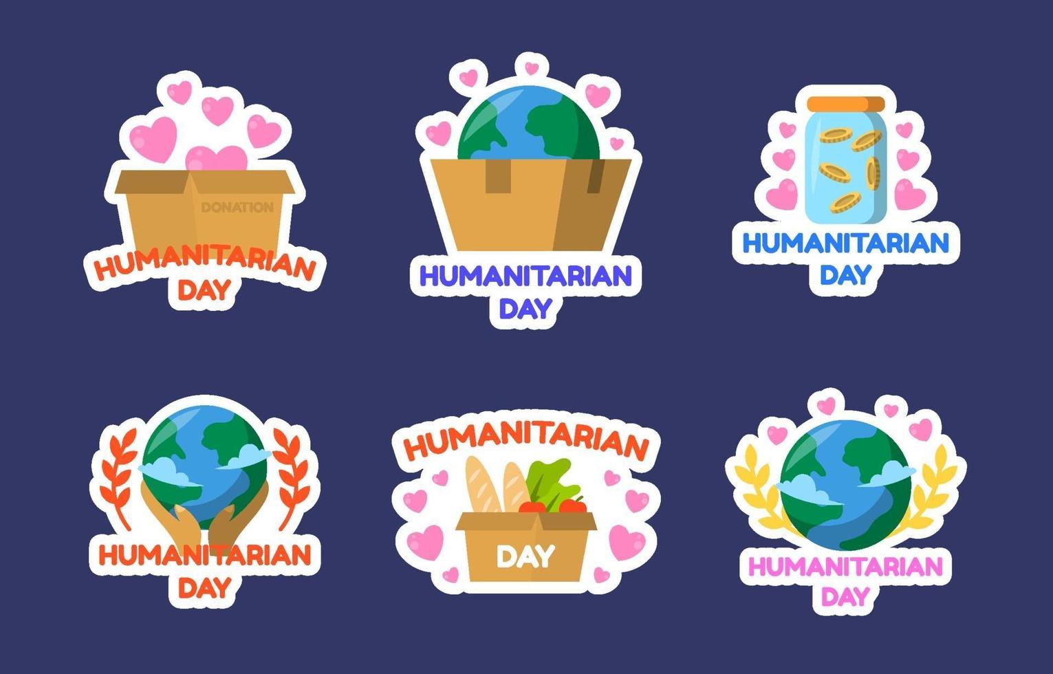 colección de pegatinas del día humanitario vector