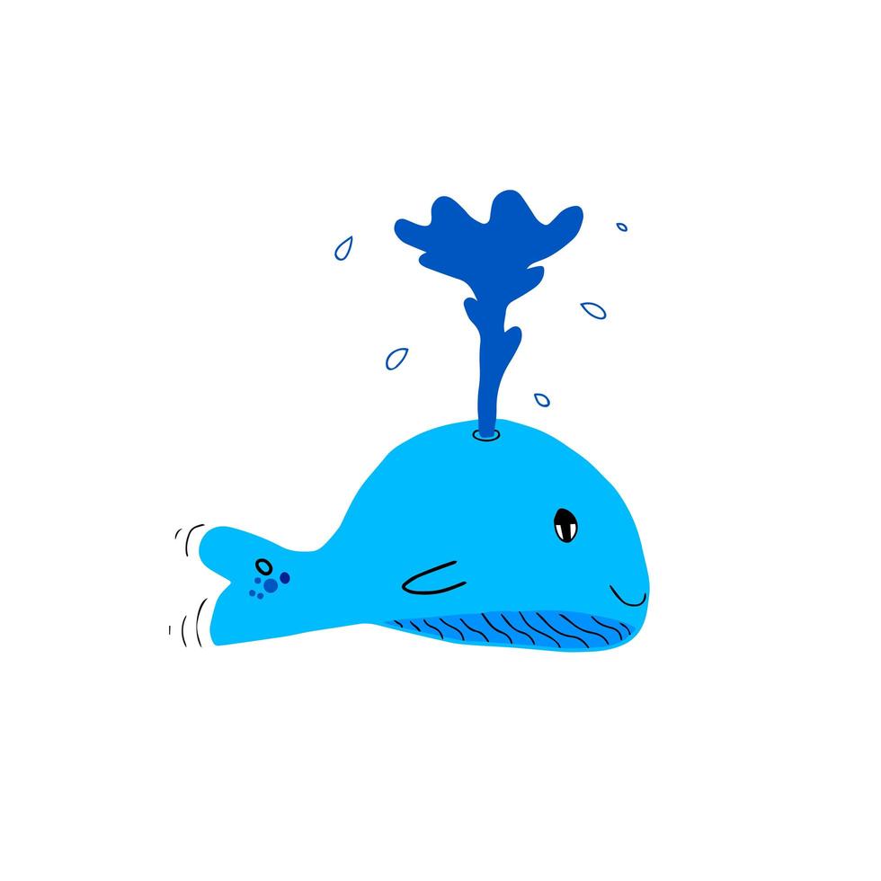 ballena de vector azul de estilo de dibujos animados dibujados a mano