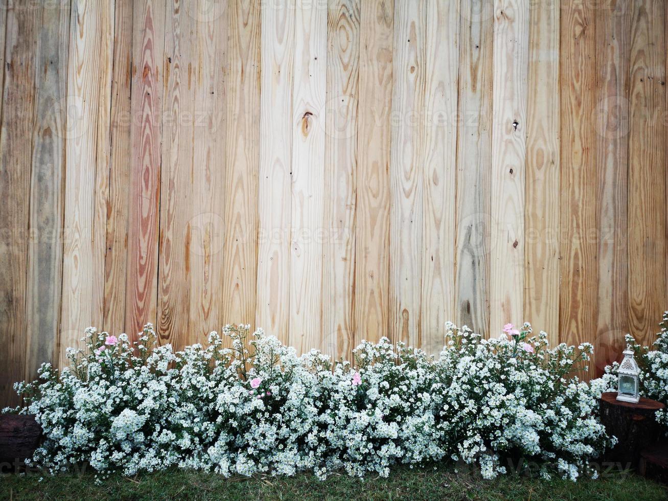 flores blancas con fondo de madera vintage. copyspace para texto. foto