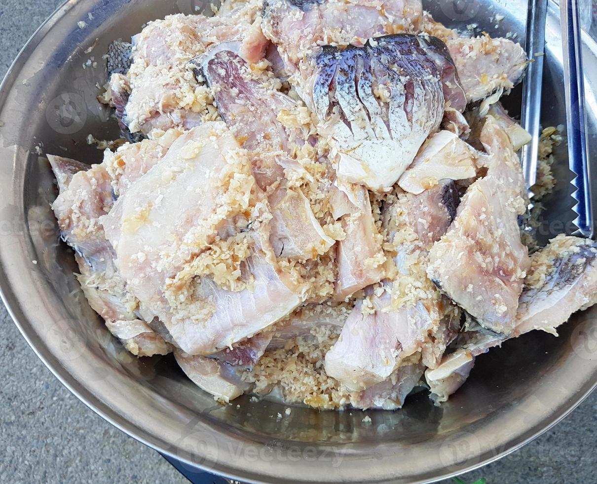 Thai style raw pickled preserved fish sold in Thai market photo