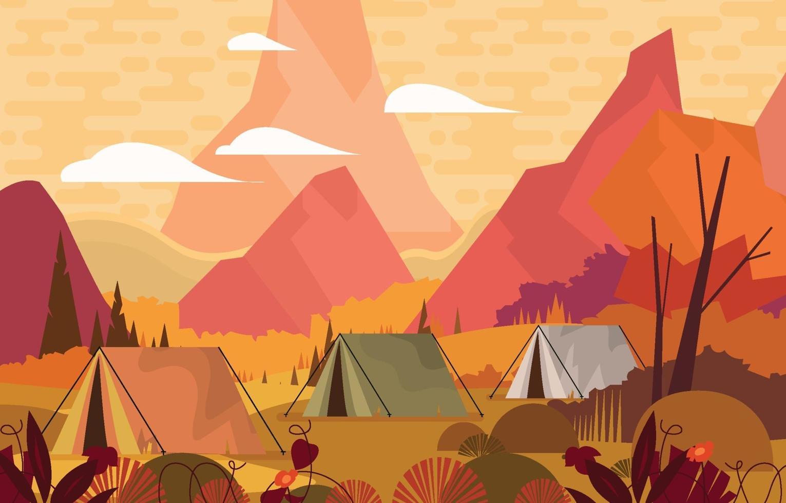 Camping Ground with Mountain View Concept vector