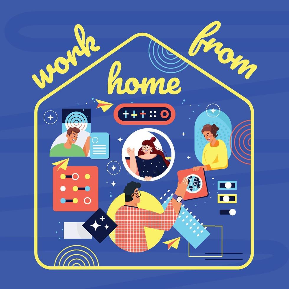 People Working From Home Exchange Files Together vector