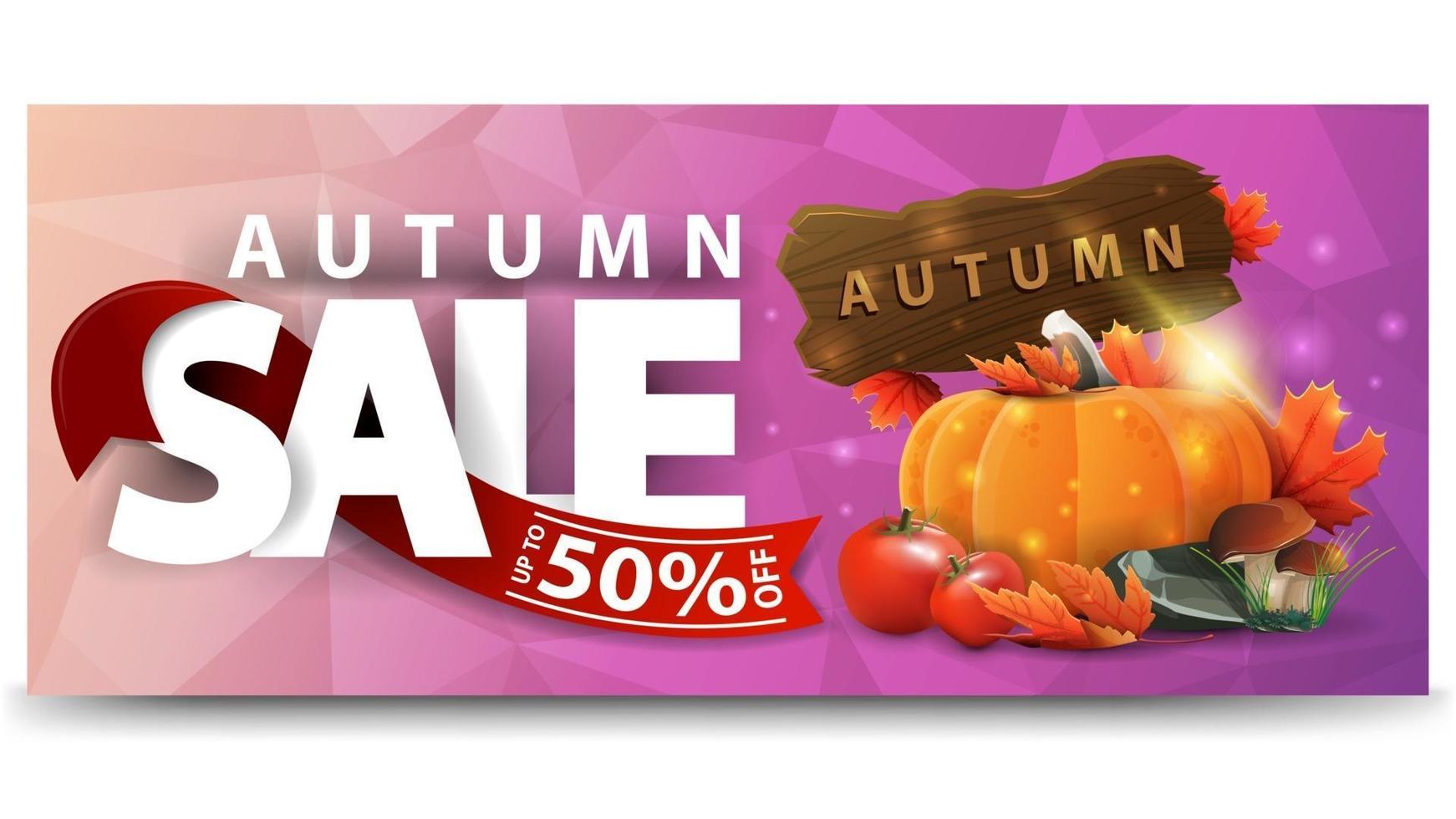 Autumn sale, discount web banner with harvest of vegetables vector