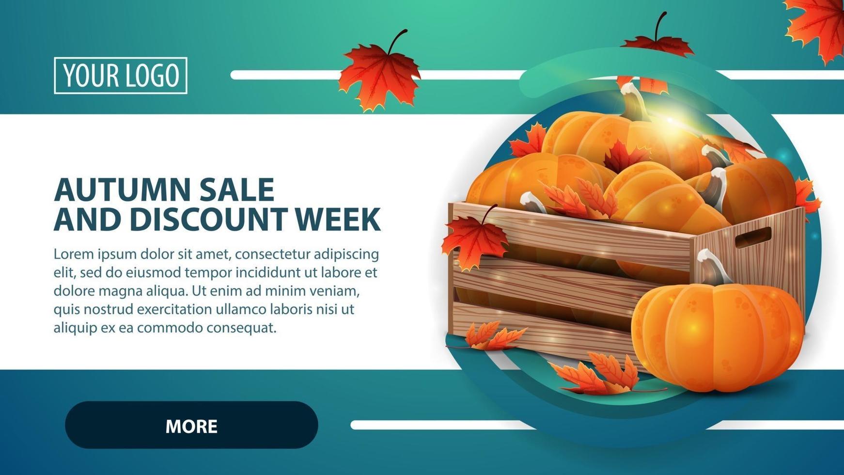 Autumn sale and discount week, banner with wooden crates vector