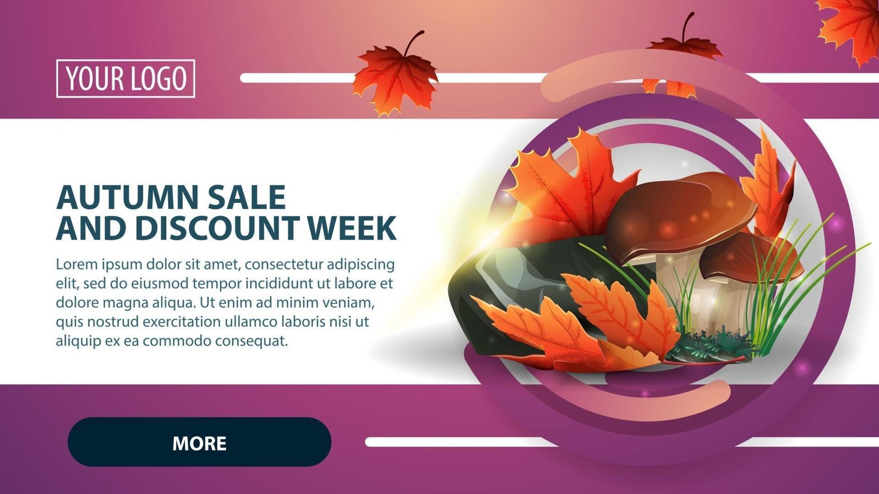Autumn sale and discount week, banner with mushrooms and autumn leaves vector