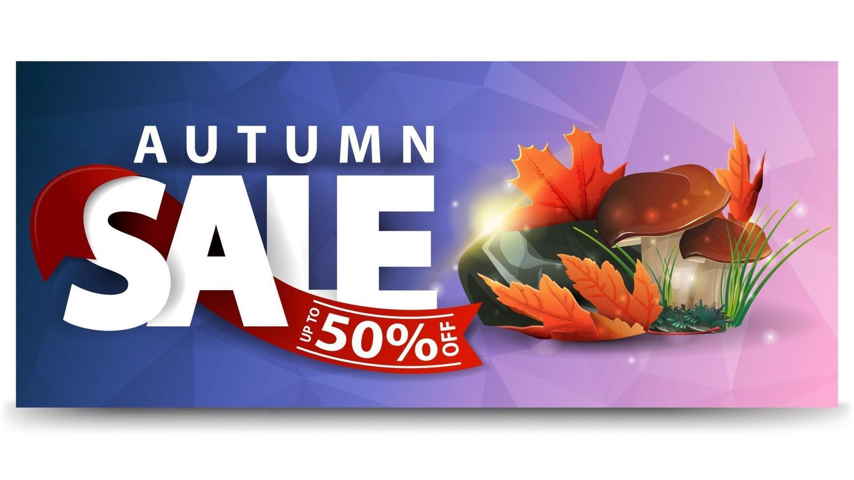 Autumn sale, discount web banner for your website with mushrooms vector