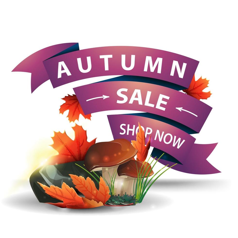 Autumn sale, discount clickable web banner in the form of ribbons vector