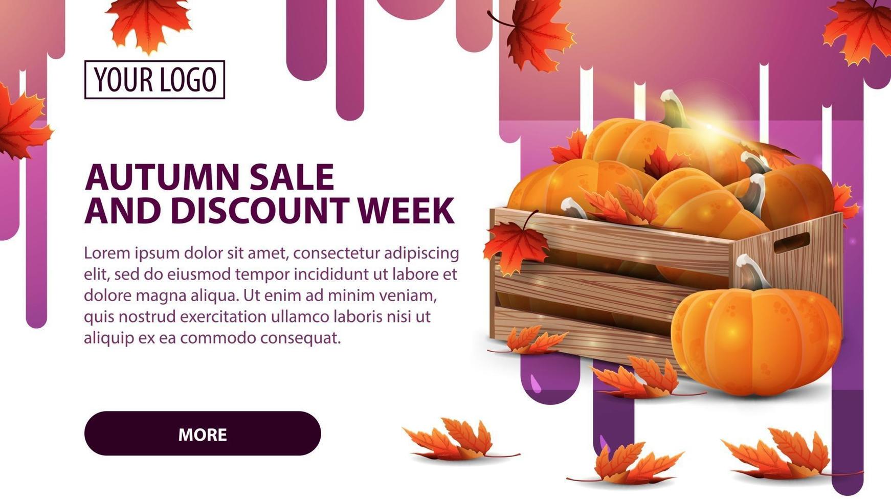 Autumn sale and discount week, banner with ripe pumpkins vector