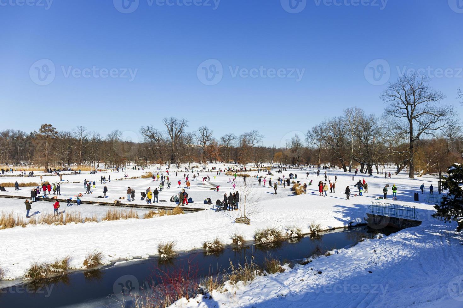 The largest Park in Prague Stromovka in the snowy Winter photo