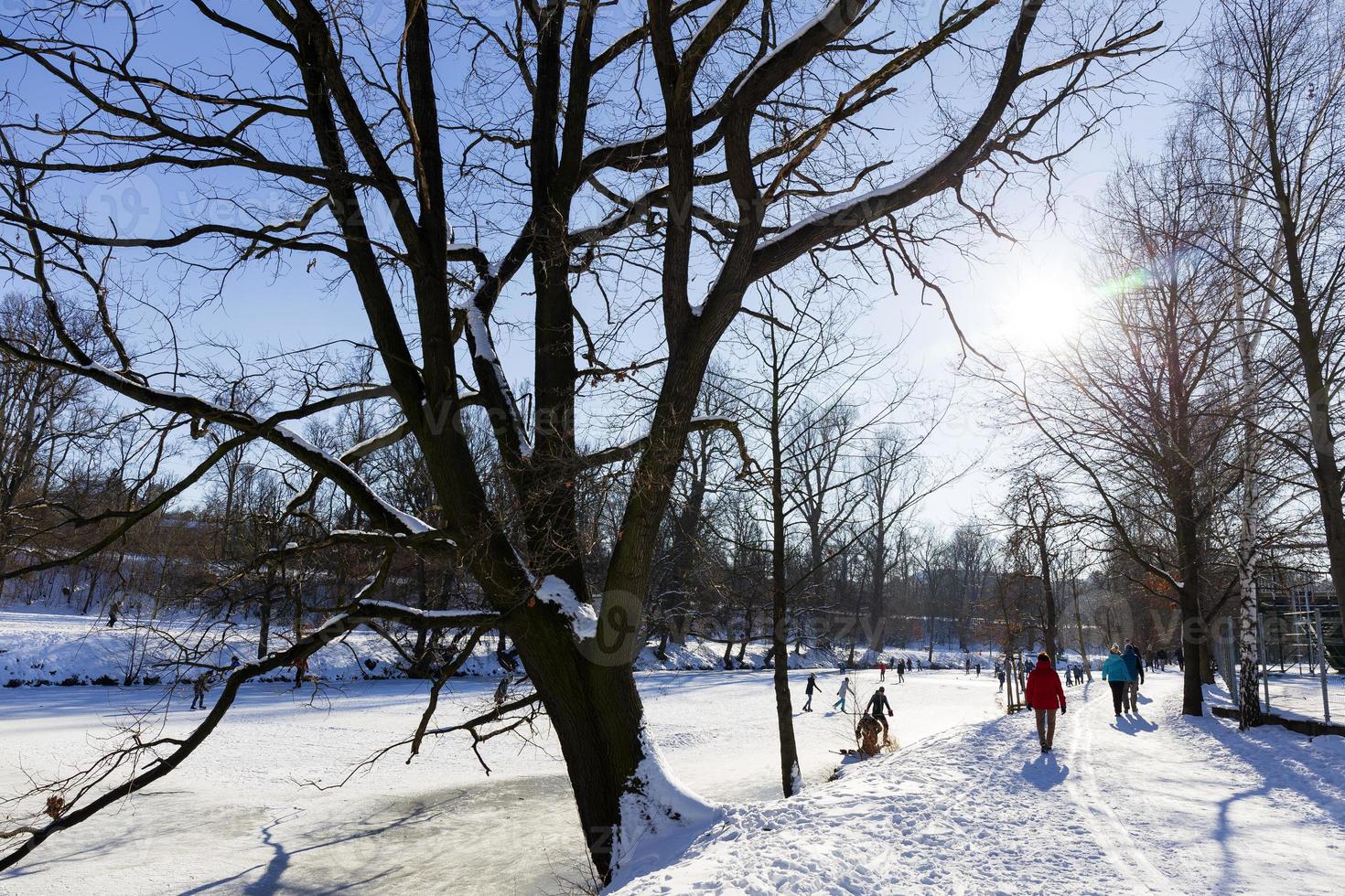 The largest Park in Prague Stromovka in the snowy Winter photo