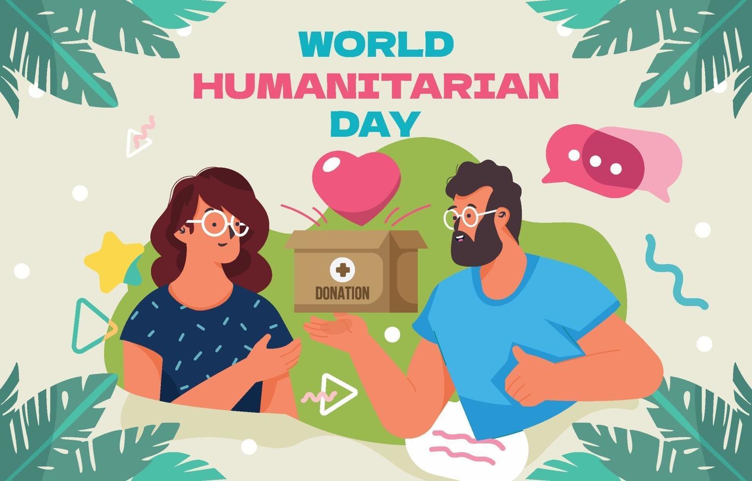 El hombre da una donación en el día mundial de la ayuda humanitaria. vector