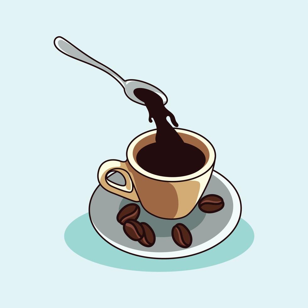 café con taza y cuchara vector