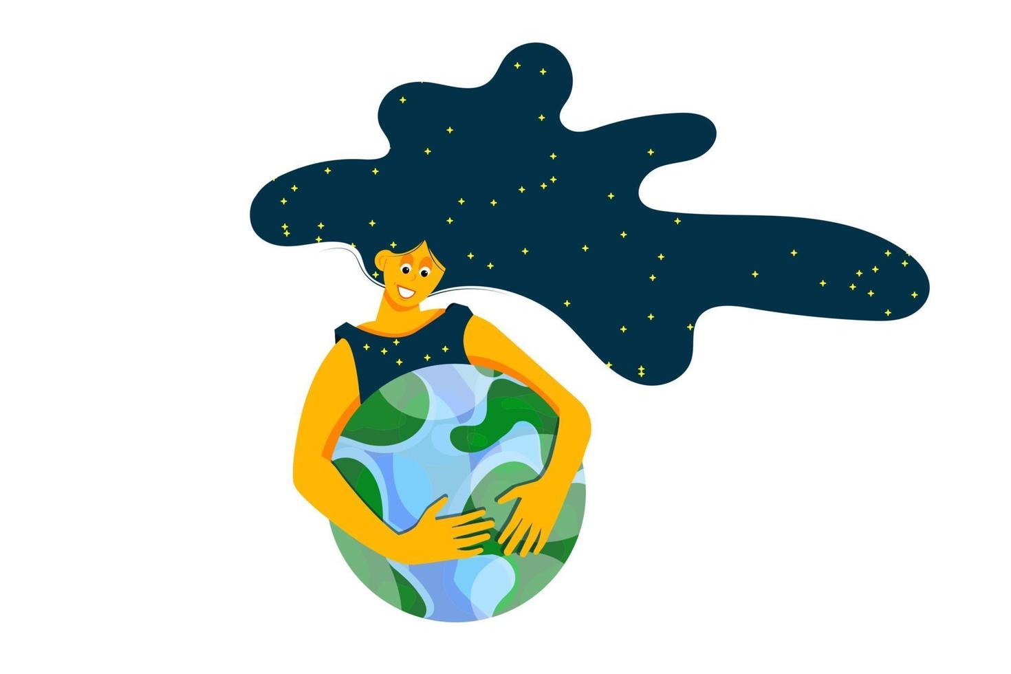 The girl holds the planet globe ecology protection. World environment vector