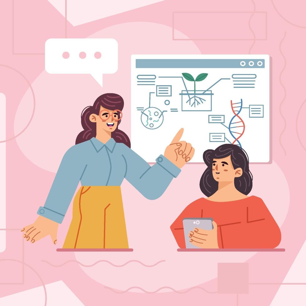 Woman Study Science Via Online Course Concept vector