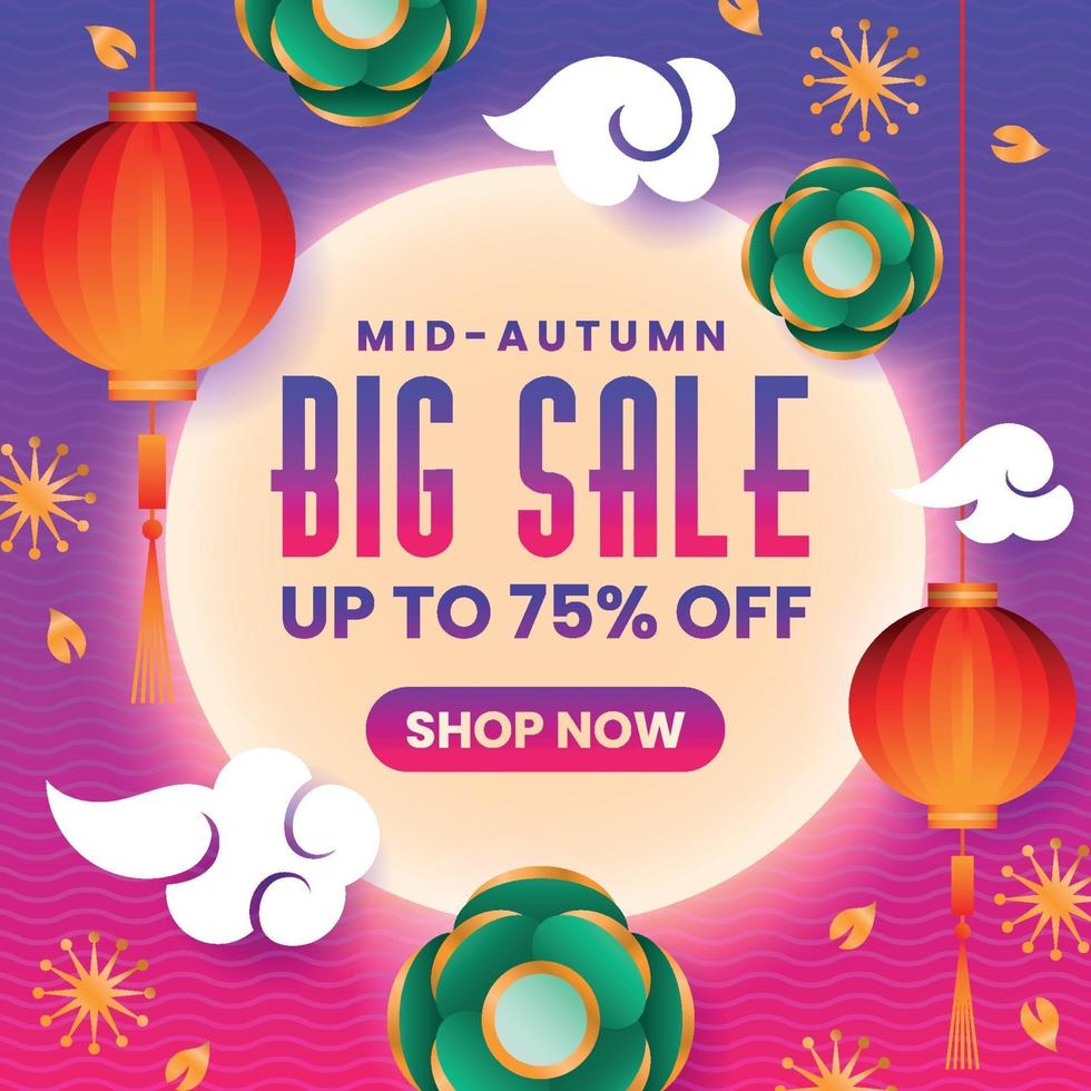 Mid-autumn sale gradient square poster vector