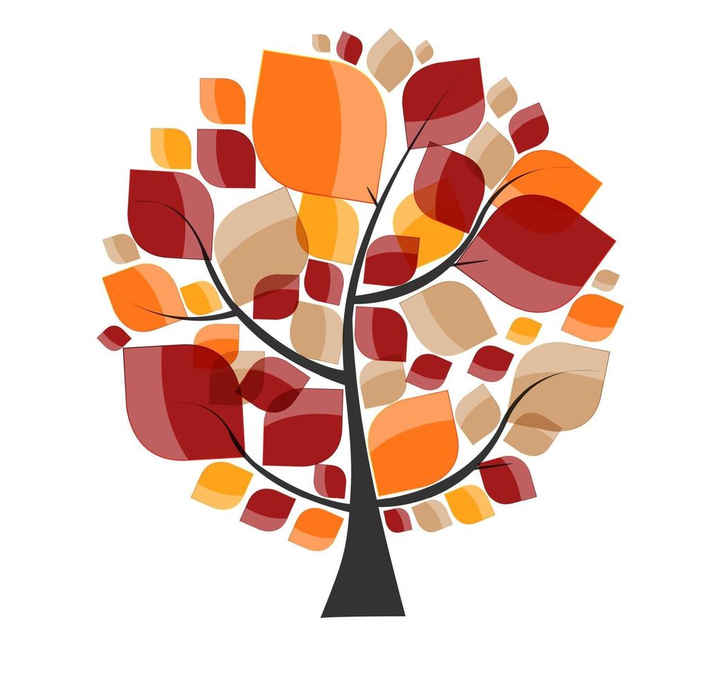 hermoso árbol de otoño en una ilustración de vector de fondo blanco.