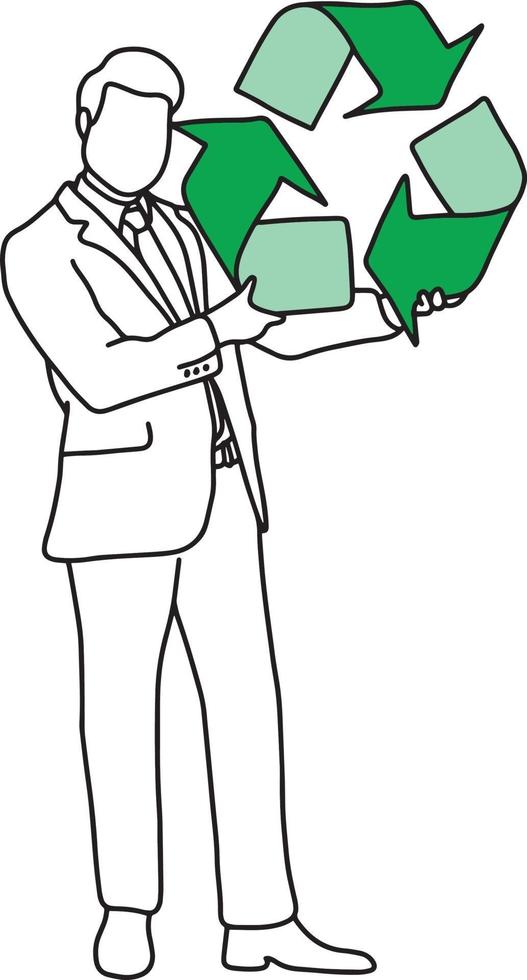 hombre de negocios, tenencia, grande, verde, reciclar, señal, vector