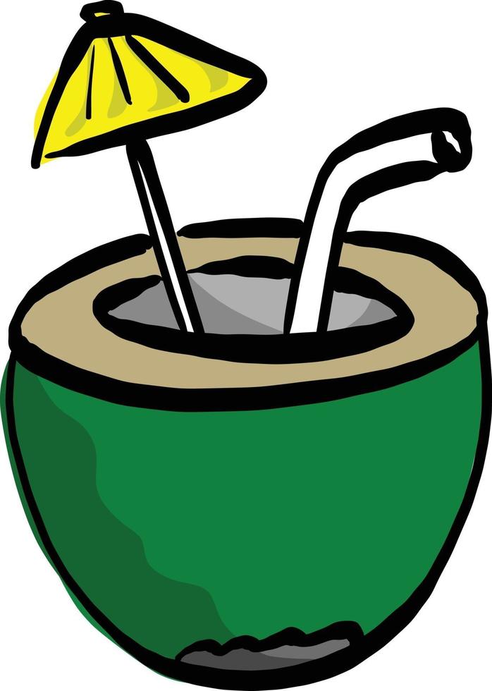 Exotic green coconut cocktail with small yellow umbrella vector