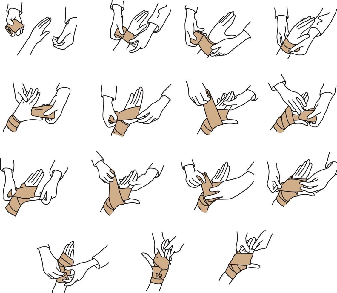 How to wrap a hand with elastic gauze vector