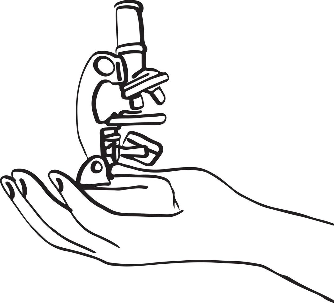mano derecha sosteniendo la ilustración de vector de microscopio