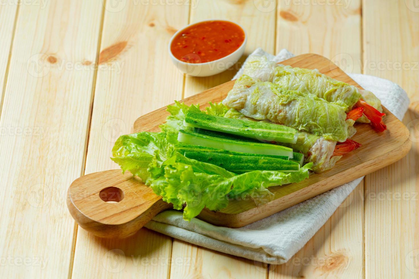 cabbage with delicious dipping sauce,Suki roll. photo