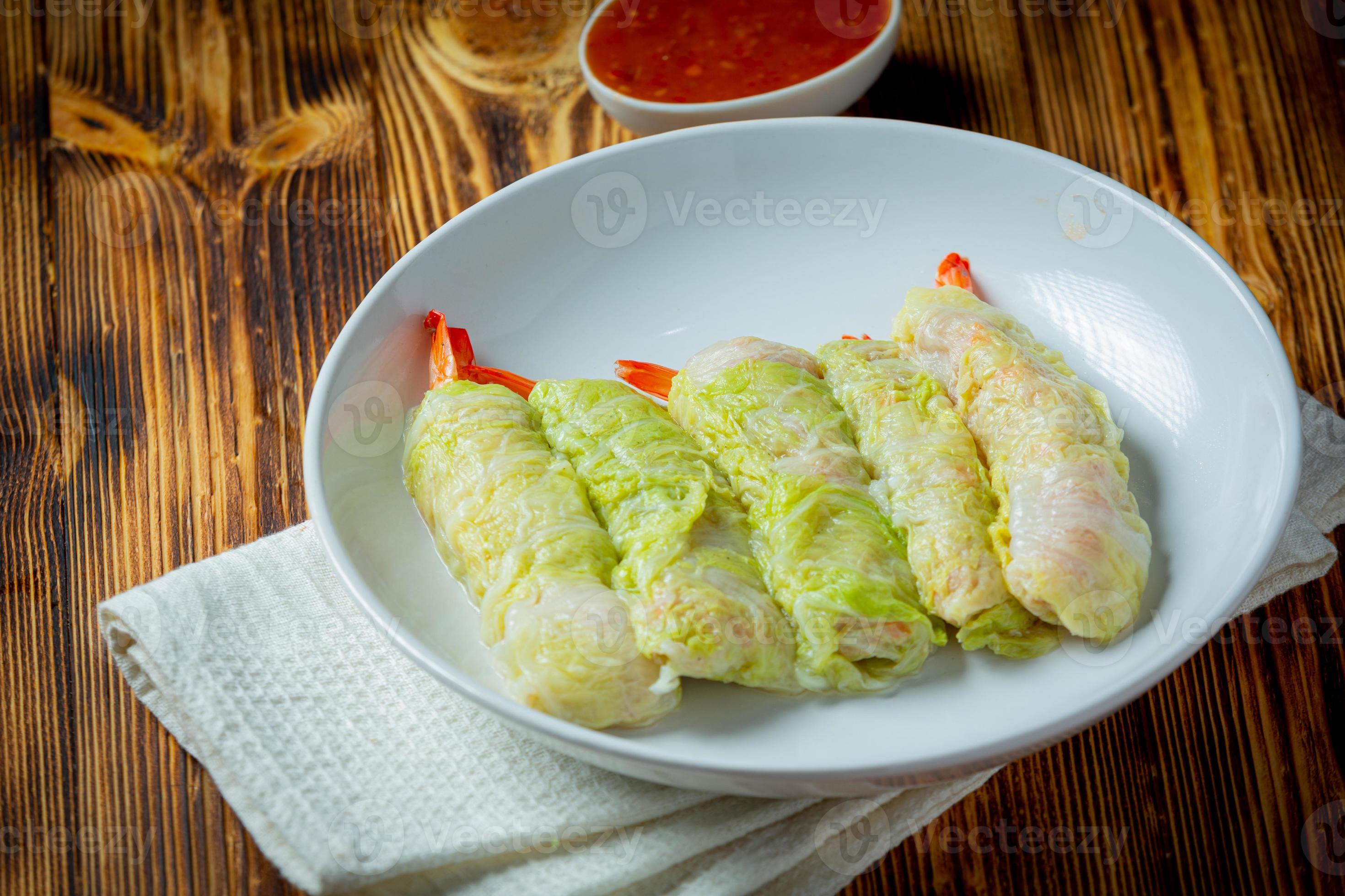 cabbage with delicious dipping sauce,Suki roll. 3096152 Stock Photo at